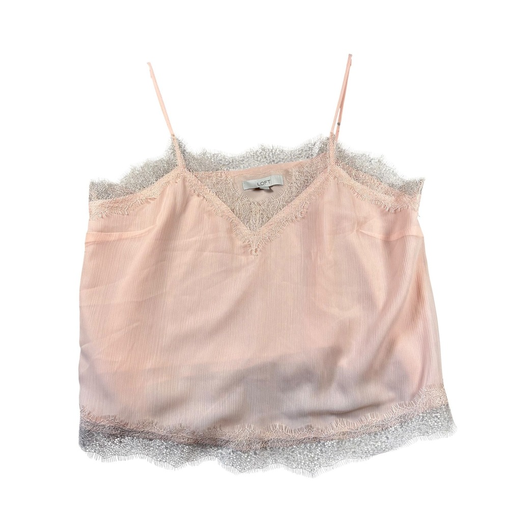 LOFT Cami Tank Top Womens XL Pink Lace Trim V-Neck Coquette BalletCore Romantic